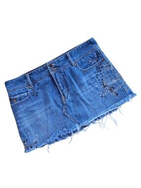 Abercrombie & Fitch A&F Vintage Low Rise Cut Off Denim Mini Skirt Size 6